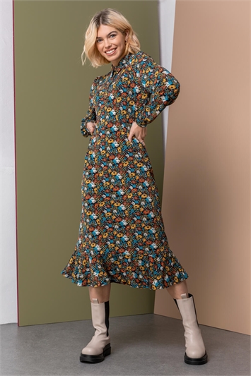 Rust Vintage Floral Print Shirt Dress, Image 1 of 5