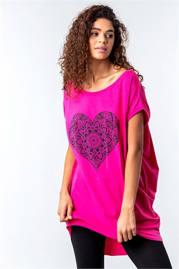 Pink One Size Henna Heart Print Lounge Top