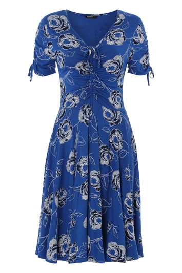 Royal Blue Floral Stretch Jersey Tea Dress, Image 5 of 5