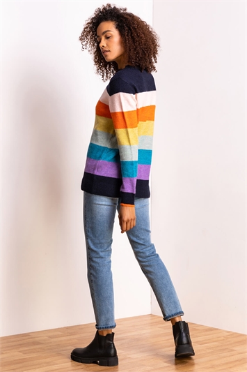 Multi Rainbow Stripe Longline Jumper , Image 2 of 5