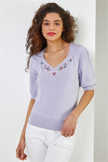 Lilac Floral Embroidered Sweetheart Jumper
