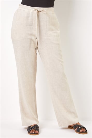 White Petite Linen Tie Front Trousers