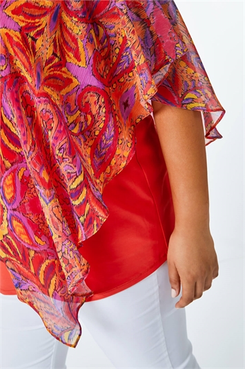 Red Curve Paisley Print Chiffon Overlay Top, Image 5 of 5