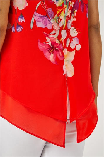 Red Petite Floral Print Chiffon Overlay Top, Image 5 of 5