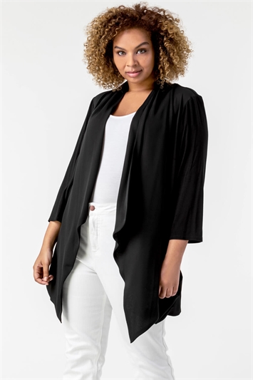 Black Curve Woven Front Jersey Cardigan