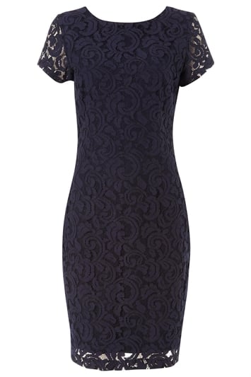 Navy Lace Fitted Dress, Image 5 of 5