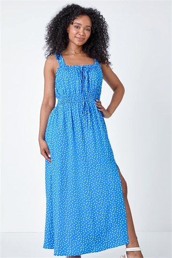 Blue Petite Spot Print Midi Dress