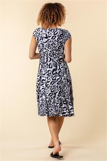 Grey Animal Print Cap Sleeve Panel Dress, Image 2 of 4
