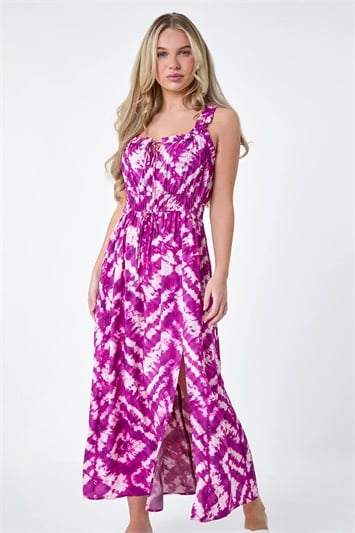 Purple Petite Tie-Dye Print Midi Dress
