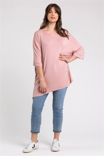 Curve Plain Hanky Hem Top in Light Pink - Roman Originals UK