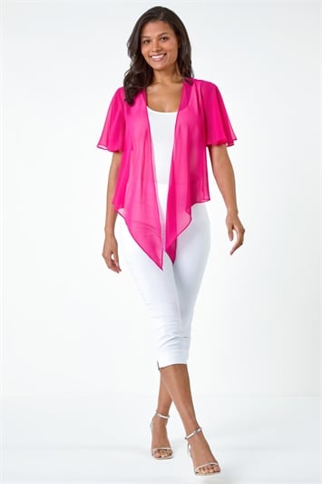 Pink Chiffon Draped Tie Front Cover Up
