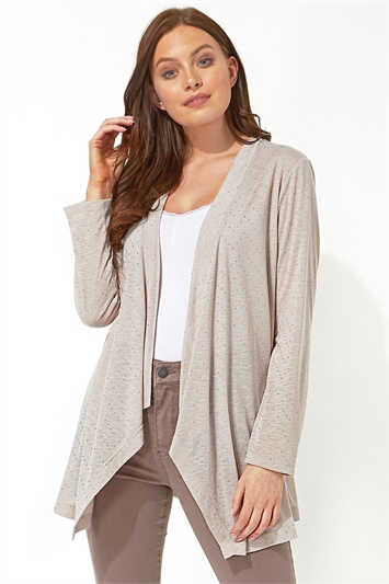 Stud Embellished Long Sleeve Cardigan in Beige - Roman Originals UK