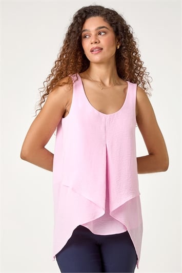 Pink Asymmetric Sleeveless Vest Top