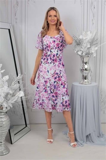 Purple Julianna Floral Print Bias Cut Dress