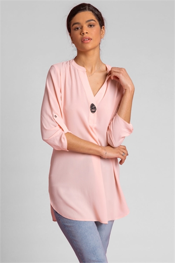 Light Pink Longline Button Detail Tunic Top, Image 1 of 4