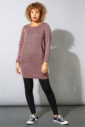 Check Detail Textured Tunic Dress