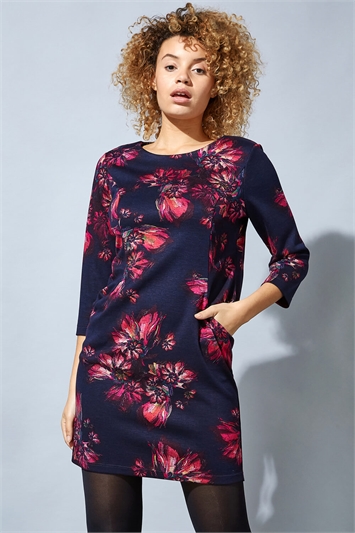 Pink Abstract Floral Shift Dress
