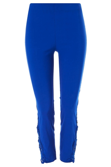 Royal Blue Lace Insert Crop Stretch Trousers , Image 5 of 5