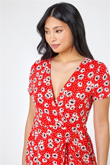 Red Petite Floral Jersey Wrap Dress, Image 4 of 5