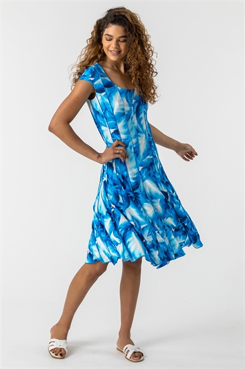 Turquoise Leaf Print Panel Dress, Image 5 of 5