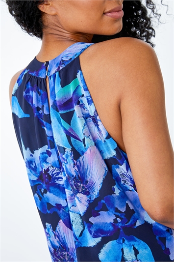 Blue Petite Floral Print Maxi Dress, Image 5 of 5