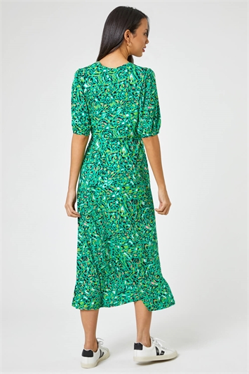 Green Animal Print Keyhole Stretch Dress, Image 2 of 5