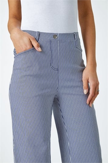 Blue Striped Elastic Waist Wide Leg Trousers