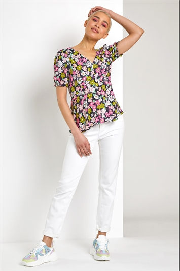 Pink Bold Floral Print Blouse, Image 3 of 5