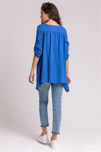 Royal Blue Asymmetric Abstract Button Detail Top, Image 2 of 4
