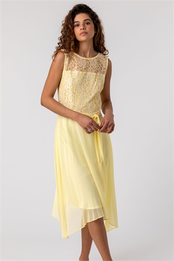 Lemon Lace Detail Fit And Flare Dress, Image 3 of 4