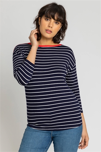 Contrast Stripe Print Boat Neck Topand this?