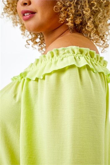 Lime Curve Frill Detail Bardot Top, Image 5 of 5