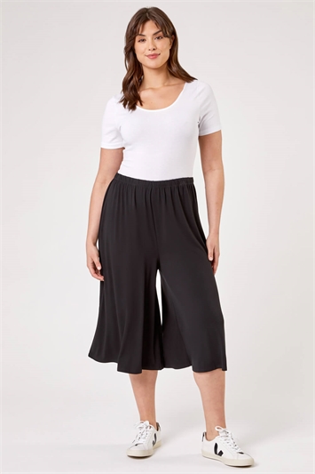 Black Curve Plain Culotte Trousers, Image 3 of 4