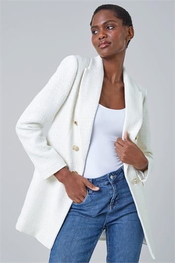 White Tailored Longline Boucle Jacket