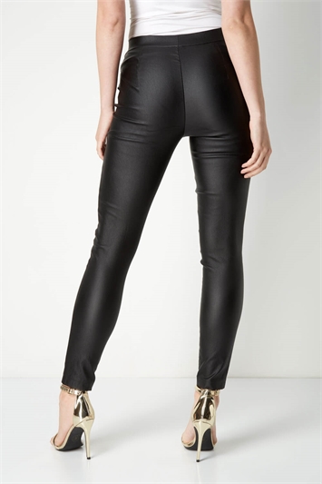 Black Faux Leather Pull On Stretch Trousers , Image 2 of 4
