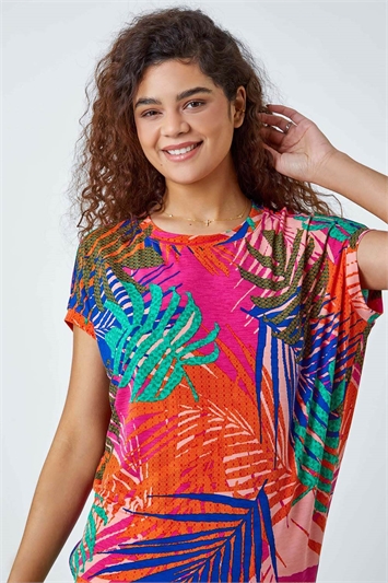 Multi Tropical Print Cocoon Stretch Top