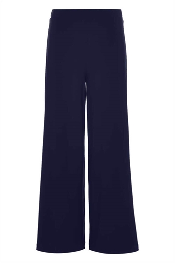 Navy Wide Leg Stretch Trousers, Image 3 of 3