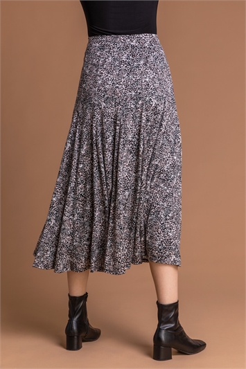 Grey Floral Print Burnout Midi Skirt, Image 2 of 4