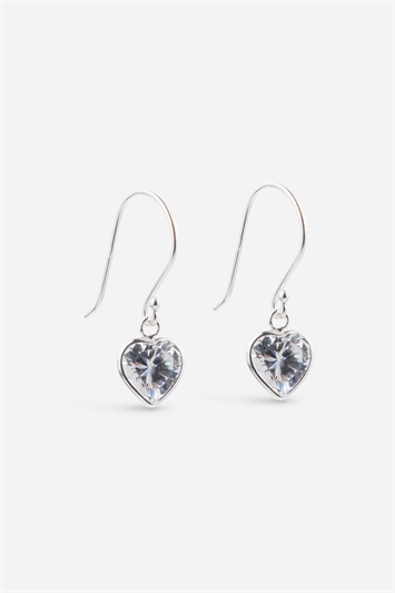 Multi Sterling Silver Cubic Zirconia 7Mm Heart Drop Earrings