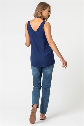 Blue Button Front Sleeveless Top, Image 2 of 4