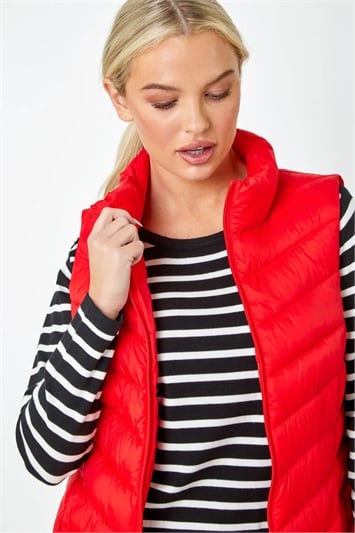 Red Petite Quilted Padded Gilet