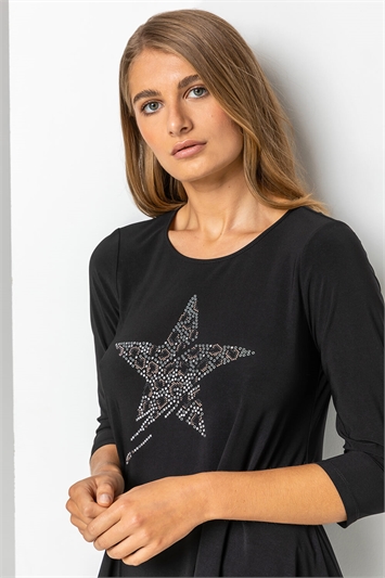 Black Star Embellished Hanky Hem Top, Image 2 of 4
