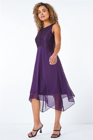 Purple Peitite Lace Bodice Dress