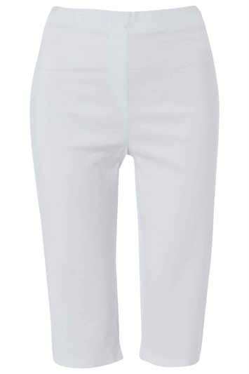 White Knee Length Stretch Shorts, Image 5 of 5