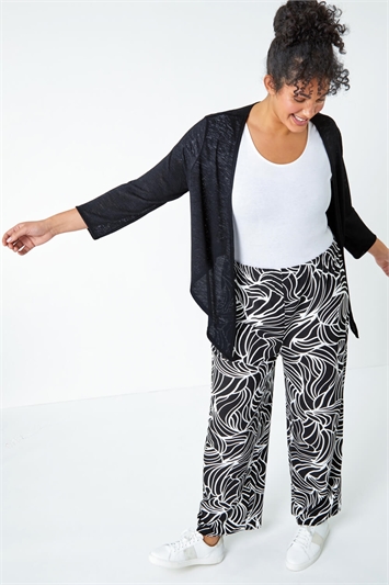 Multi Curve Linear Print Palazzo Stretch Trousers