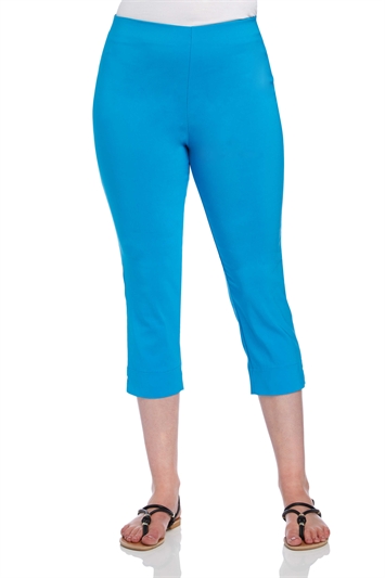 Cropped Stretch Trousers in Turquoise - Roman Originals UK