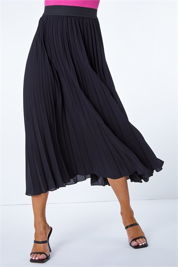 Black Petite Pleated Midaxi Skirt