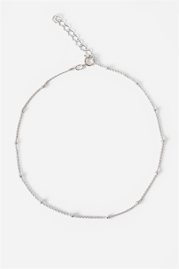 Metallic Sterling Silver Fine Beaded Chain Anklet