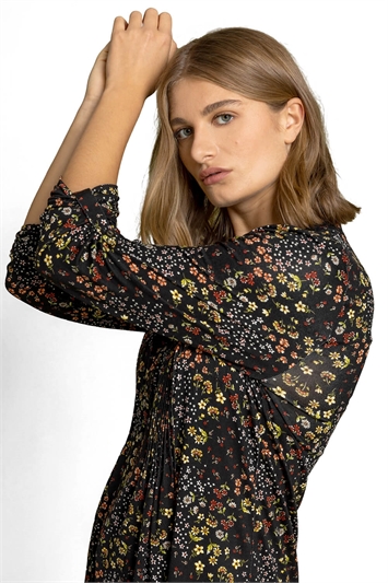 Multi Floral Print Pintuck Jersey Top, Image 4 of 4