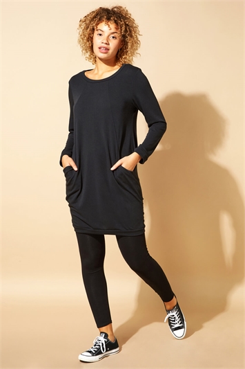 Front Pocket Long Sleeve Cocoon Dress